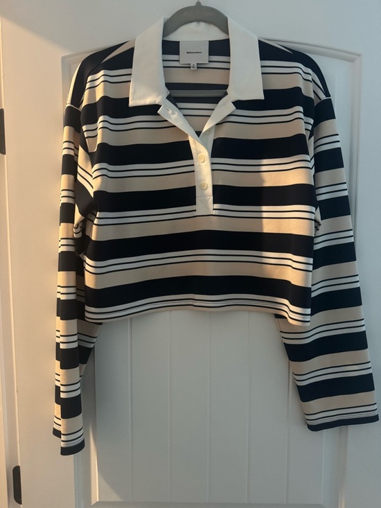 Reformation Tops - Reformation Navy & Cream Striped Polo Crop Top med